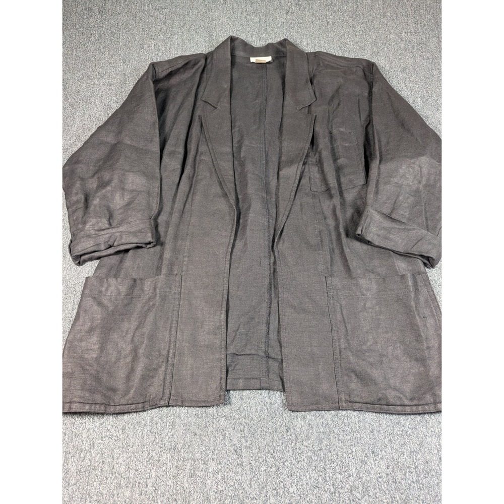 Nordstrom Town Square Vintage 100% Linen Open Front Blazer Black Small 812R